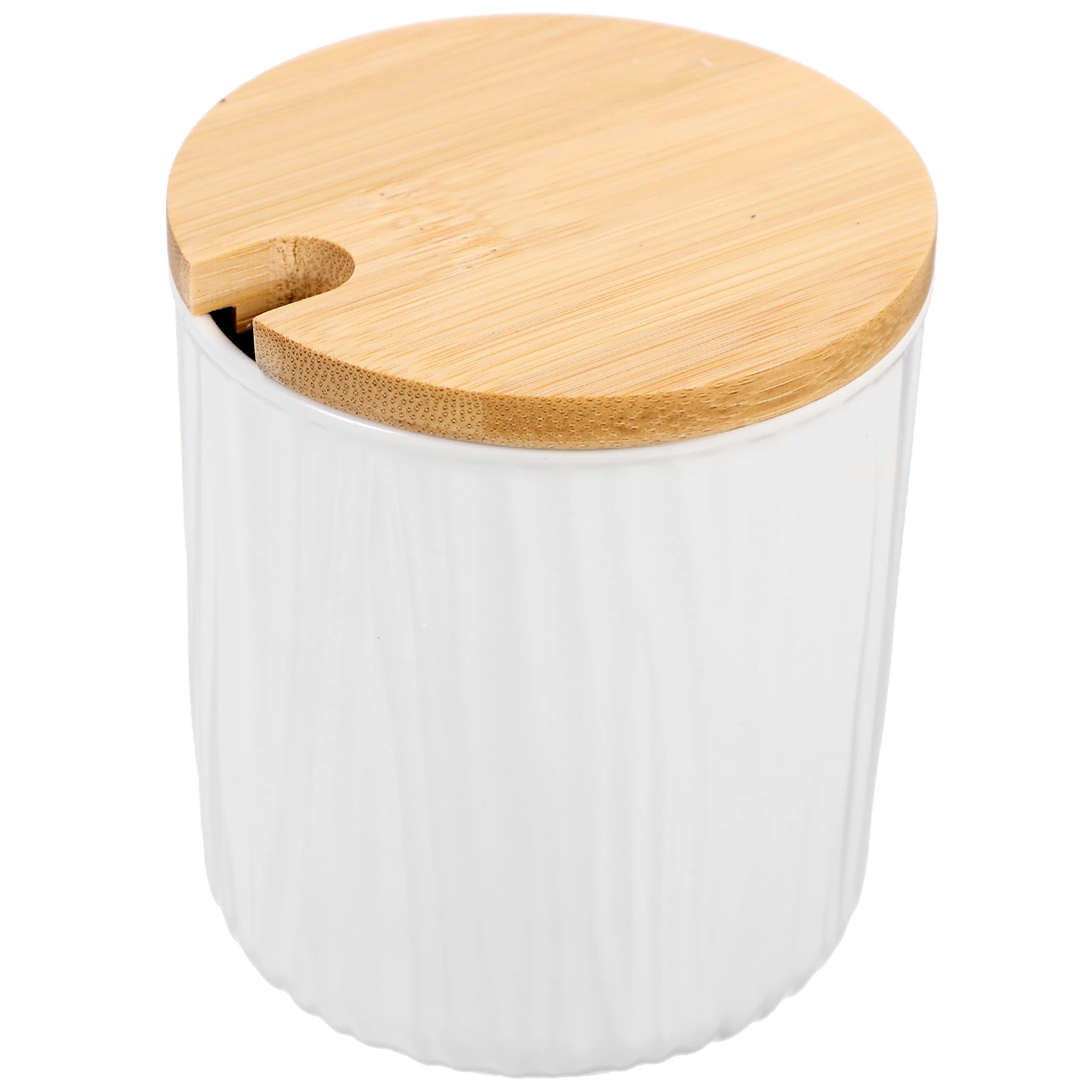 

Ceramic Seasoning Jar White Bamboo Lid Wide Mouth Salt Sugar Spice Storage Canister Easy Clean Container