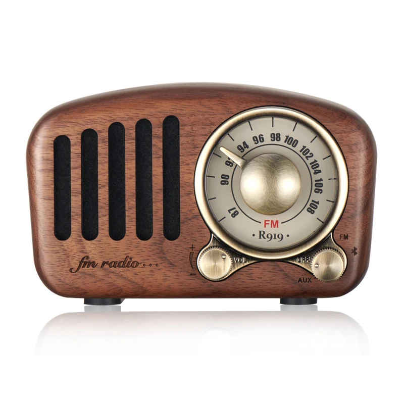 Top! Vintage Radio Retro Bluetooth5.0Speaker Walnut Wooden FM Radio with Old Fashioned Classic Style Strong Bass Enhancement TF