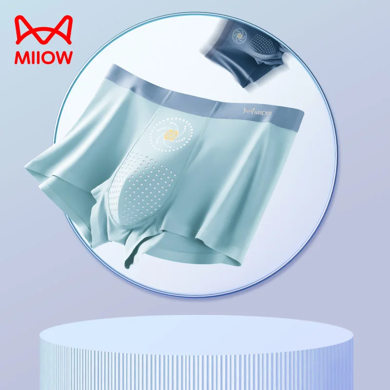 MiiOW「M5」3Pcs Men Boxer Shorts Graphene Antibacterial Ice Silk Underwear Boxershorts Seamless Breathable Male Panties Plus Size