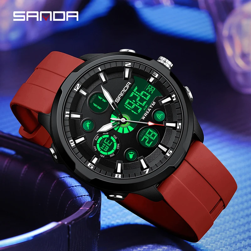 SANDA Hot sale Men Military Sport Wrist Watch G style Quartz  Waterproof Watch Dual Display Male Clock Watches Relogio Masculino