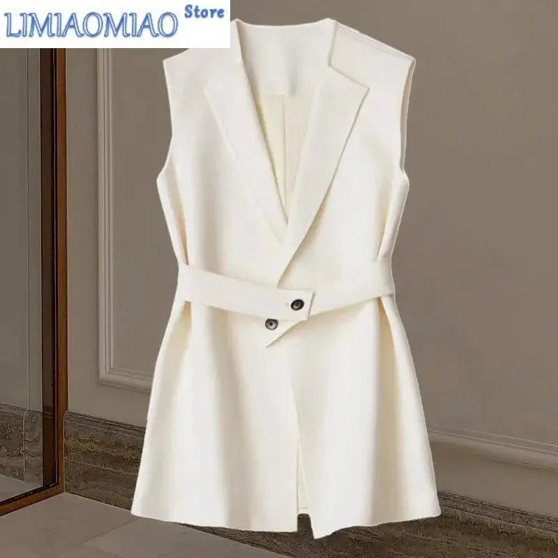 

Spring Autumn New Fashion With Belt Suit Vest Jacket Women Office Casual Sleeveless Blazer WaistCoat Coat Ladies Short Tops