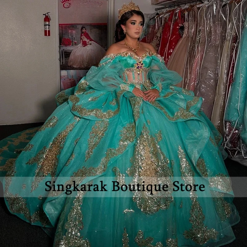 Luxury Quinceanera Dresses Green 2026 Rhinestones Beads Appliques Wedding Party Gowns Royal Train Vestidos De 15 Anos Customized