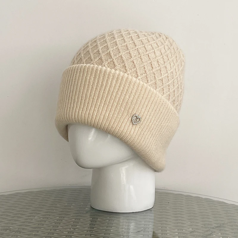 الشتاء الأنجورا قبعة المرأة متماسكة طبقات مزدوجة سميكة لينة الدافئة ملحق للتزلج الخريف الرياضة في الهواء الطلق ركوب الدراجات