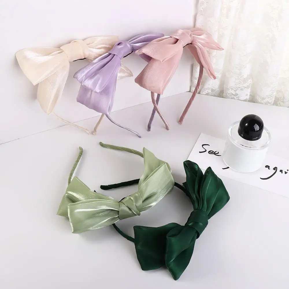 Милый головной убор для девочек, головные уборы, аксессуары для волос, повязка для волос в корейском стиле, обруч для волос с бантом, яркая шелковая повязка для волос, женская повязка на голову