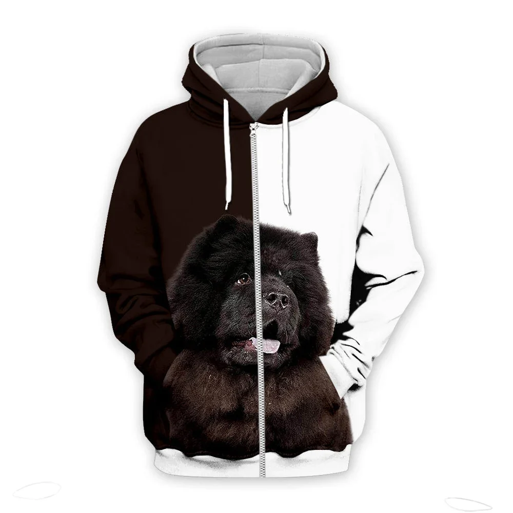 HX موضة الحيوانات أغطية رأس بسحاب ثلاثية الأبعاد الرسم تشاو تشاو مطبوعة البلوز القمم موضة الحيوانات الأليفة البلوفرات ملابس رياضية كاجوال