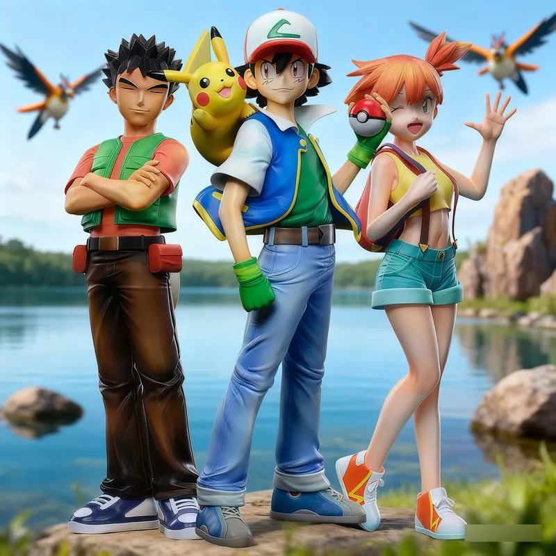 Ash Misty Brock Ash & Misty & Brock Conjunto de estatua oficial Edición limitada Figura de anime Modelo coleccionable Regalo para fanáticos