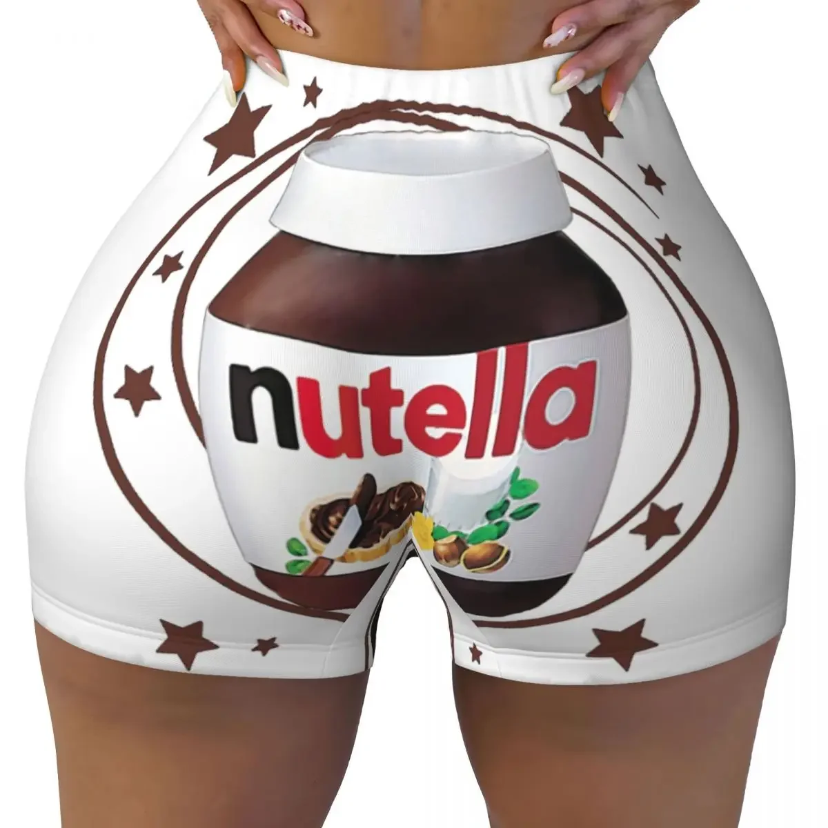 Shorts de motociclista de vôlei de ginástica Nutella Swirls personalizados para mulheres, shorts de ioga para treino