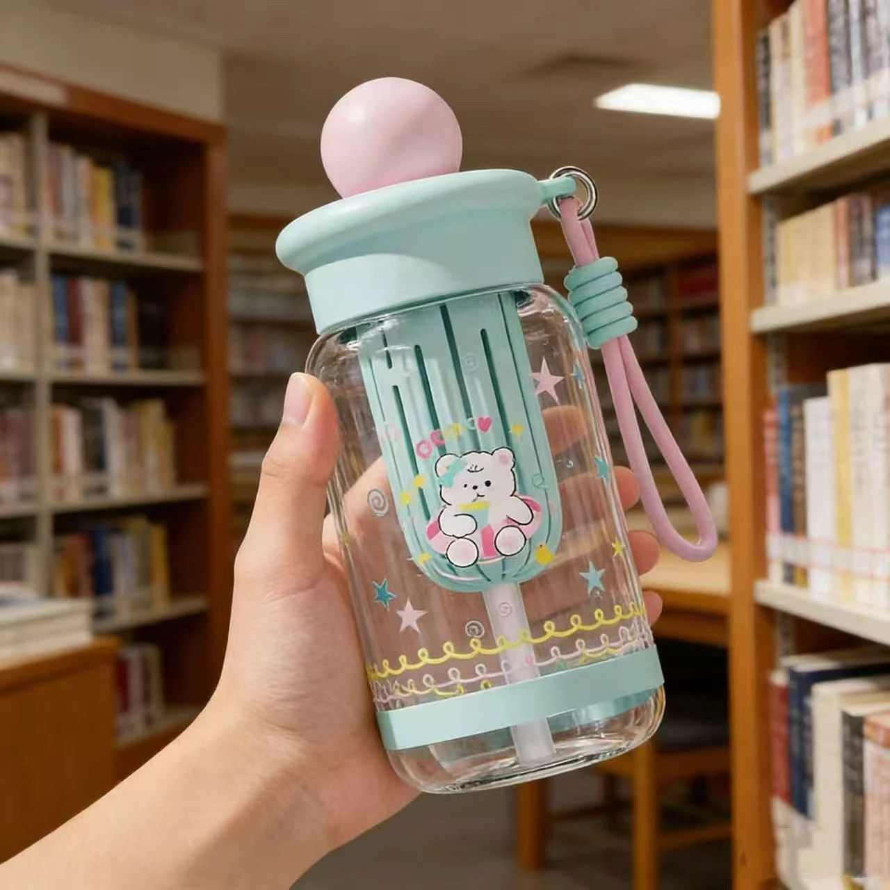 High aesthetic plastic cup for girls, portable straw cup for students and children outdoors, leak proof cup with tea stopper