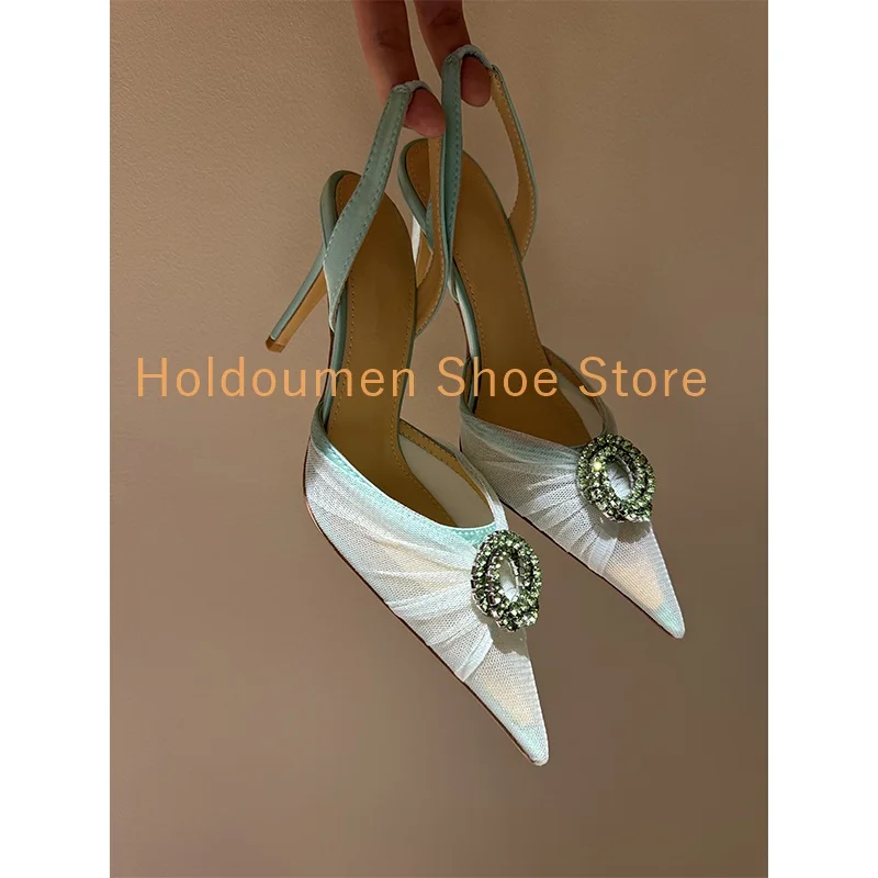 

Multicolor Lace Princess High Heel Sandals Gorgeous Crystal Diamond Buckle Wrapped Pointed Toe Sexy Slingback Stiletto Sandals