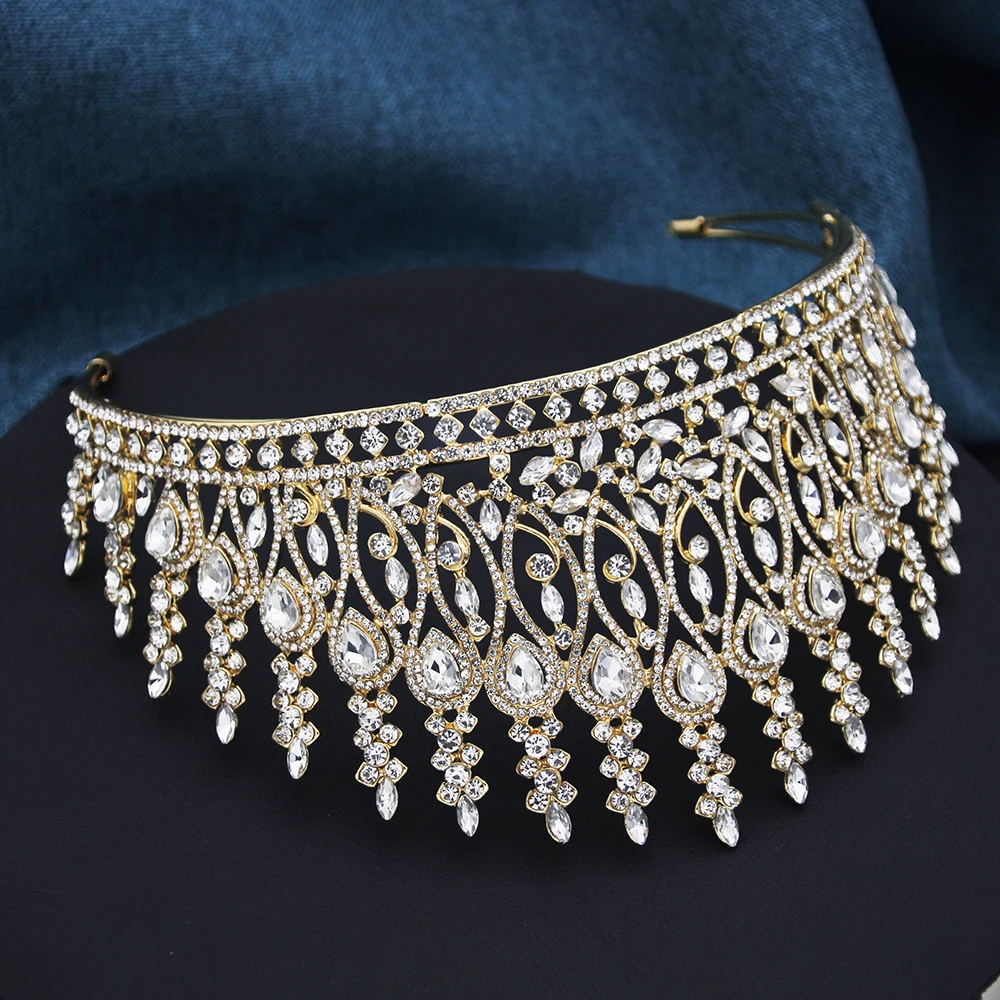 

Luxury Rhinestone Crown Big Diadem Pageant Tiaras and Crowns for Women Wedding Crown Hair Jewelry Bride Headdress Party gifts