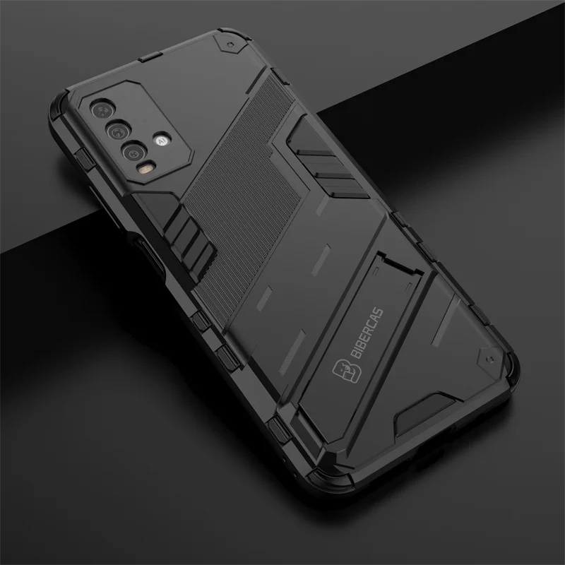 Schutzhülle mit integriertem Ständer und Magnetfunktion für Redmi 9T, stoßfest, robuste Rückseite.
