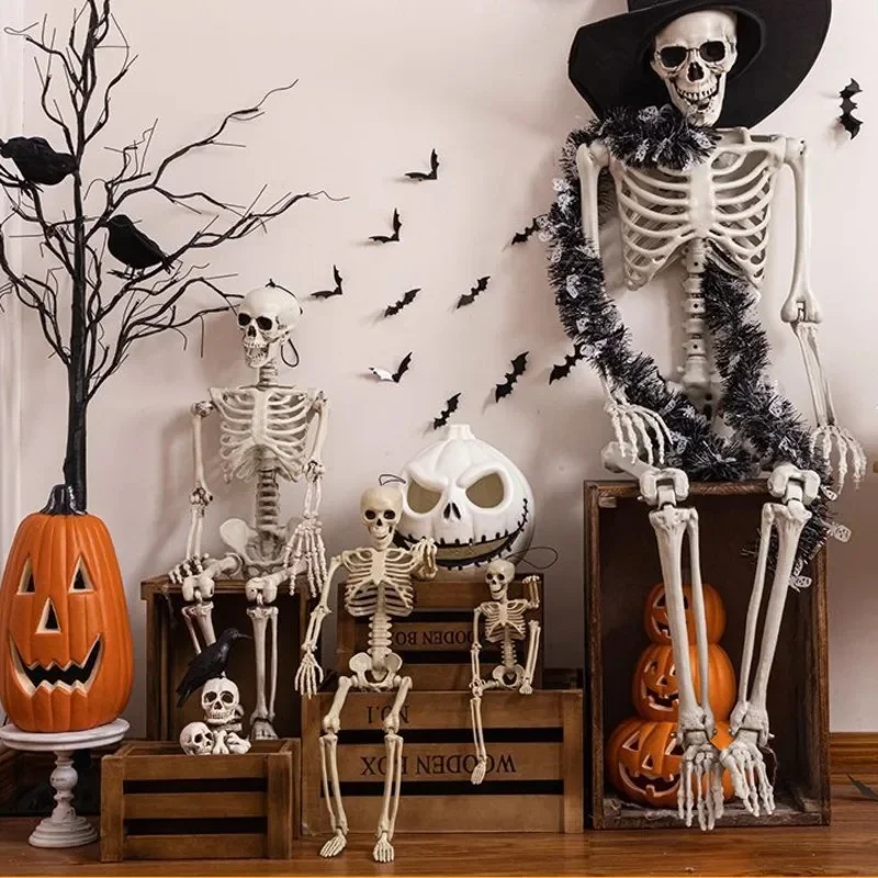 165cm Halloween Skeleton Doll Realistic Human Bone Model Hanging Skull Prop Party Bar Kindergarten Haunted House Decoration