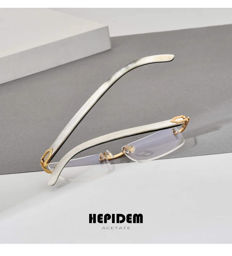 HEPIDEM Buffalo Horn Brille Männer Luxus Berühmte Marke Design Randlose Brillen Rahmen Frauen Rahmenlose Weiß Buffs Holz Brillen – Detail 18