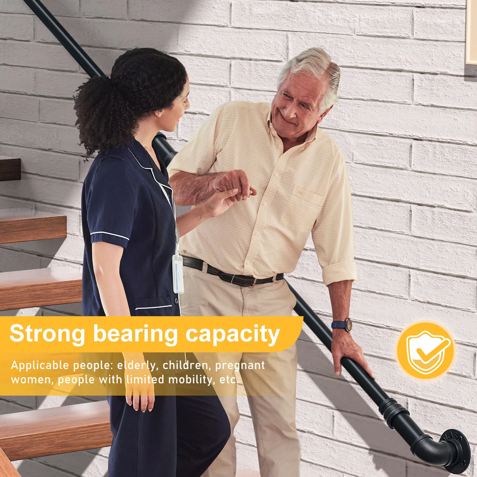 Metalowy poręcz schodowa w stylu industrialnym 2M ze śrubami – 2-częściowa poręcz z rur, łatwa instalacja, odporna na rdzę, czarne wykończenie