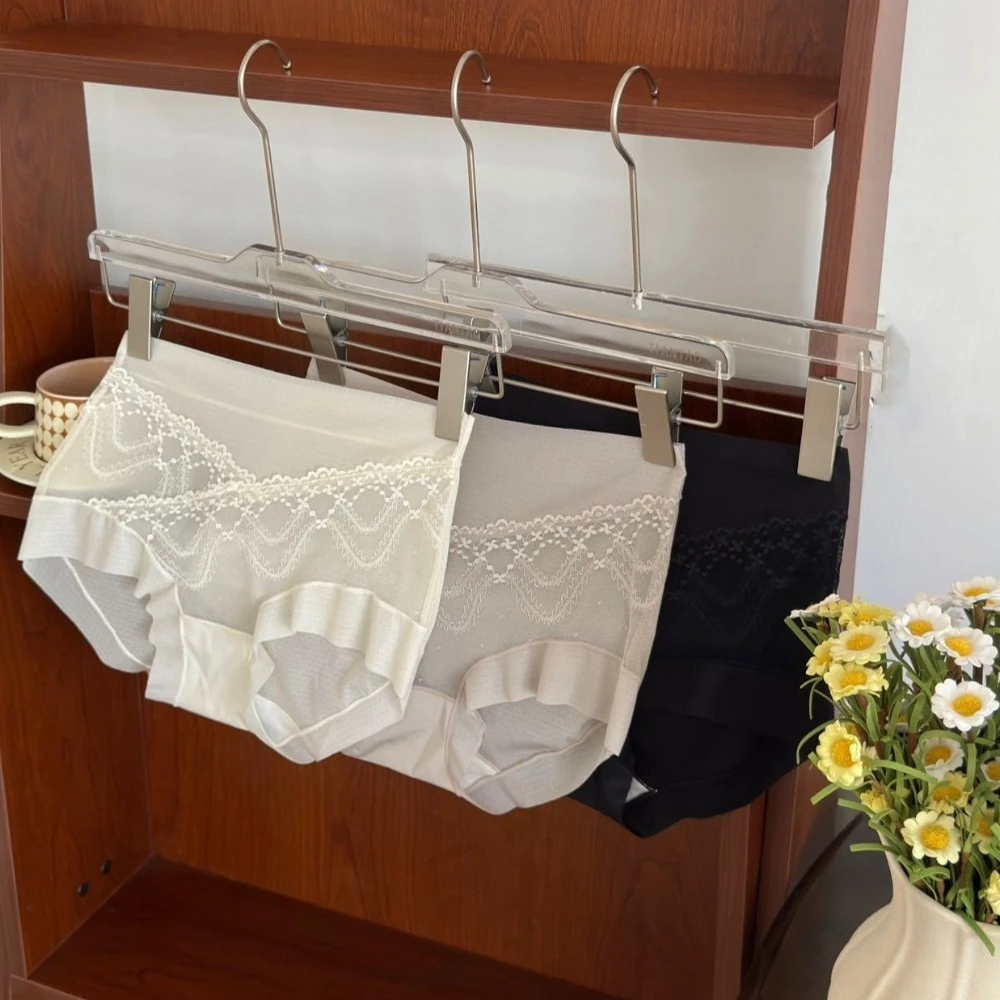 

Soft Mid Waist Lace Mesh Panties Seamless See Through Ice Silk Briefs Underpants Thin Underwear for Women Women