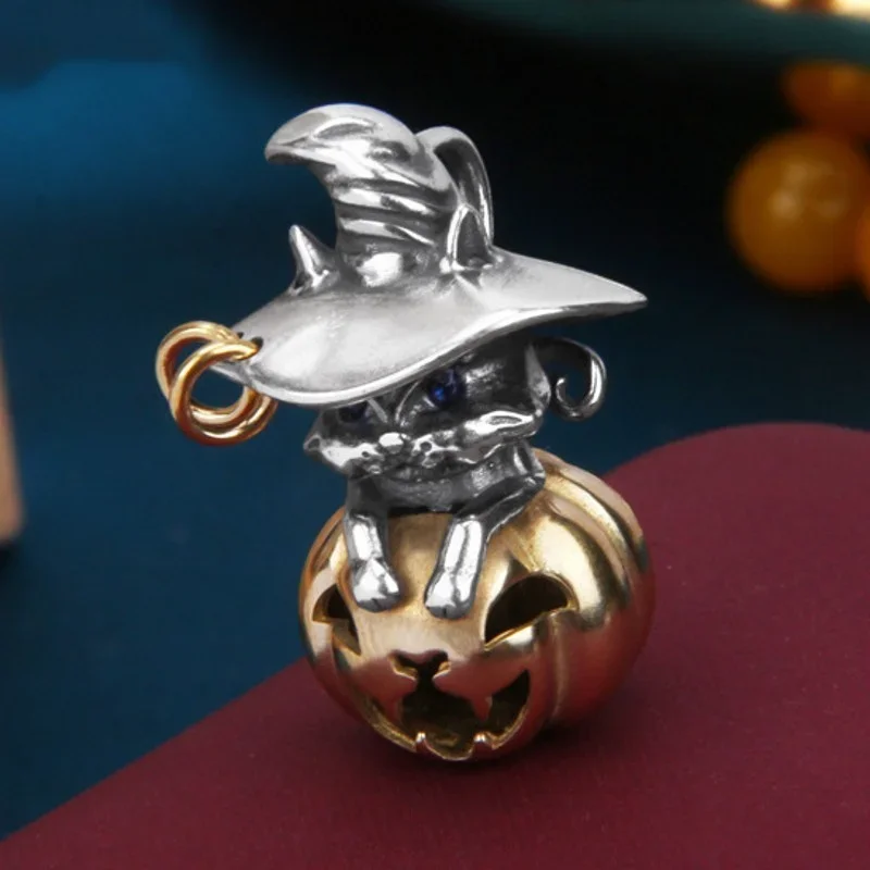 Colgante de calabaza de gato de bruja para hombres y mujeres, joyería de plata S925 Real Original, tendencia de personalidad, regalos de vacaciones