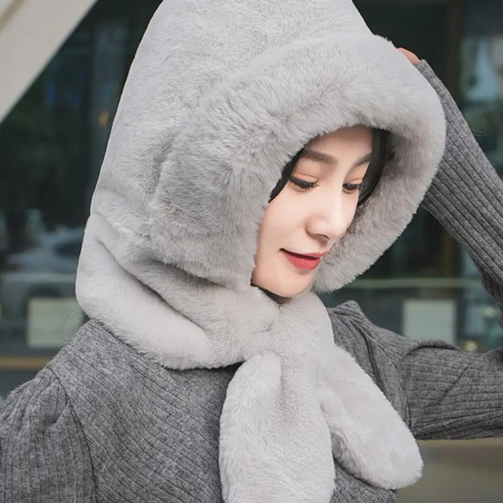 2024 Women Hat Scarf All-in-one Winter Versatile Cute Plush Cap Warm Thickened Anti-freezing Windproof Hooded Scarf Cold Weather