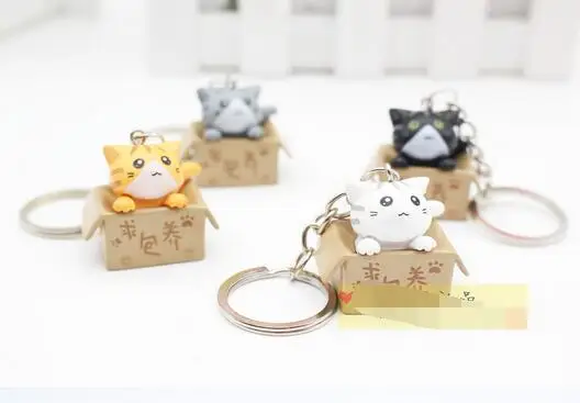 100pcs/lot trendy style woman man cartoon cat keychain casual pvc cat key ring