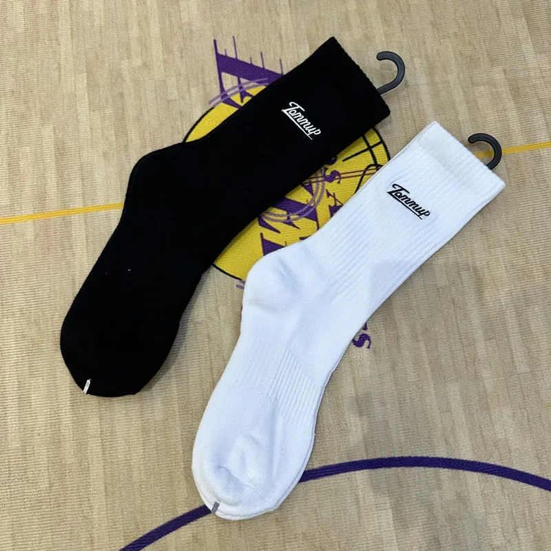 1 pair of women's outdoor basketball, running, badminton, tennis socks, white, blue, pink, thick sole socks
