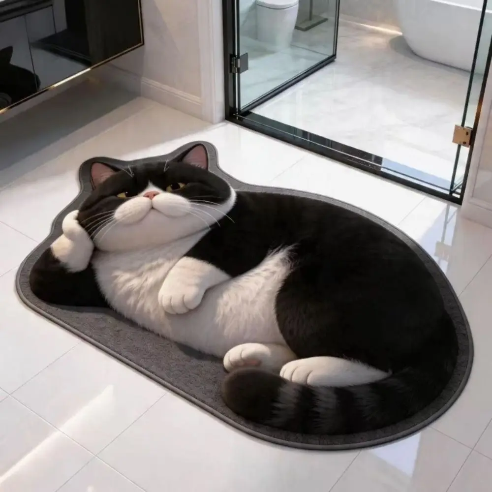 Diatomaceous Earth Lifelike Cat Floor Mat Non-slip Water-absorbing Bathroom Carpet Washable 40×60CM 50×80CM 60×90CM