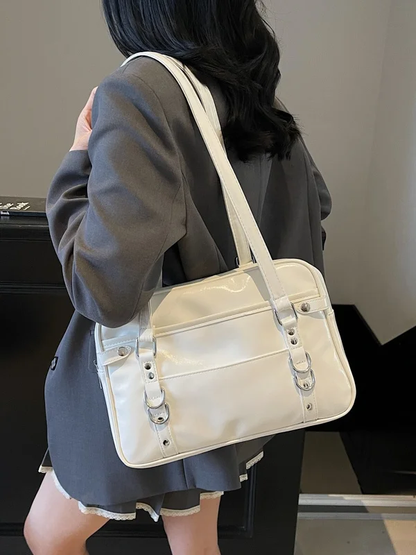 

Cute Harajuku Sle Lolita Handbag PU Leather Commuter oulder Bag orm Double Strap Bag Faionable Simple Color