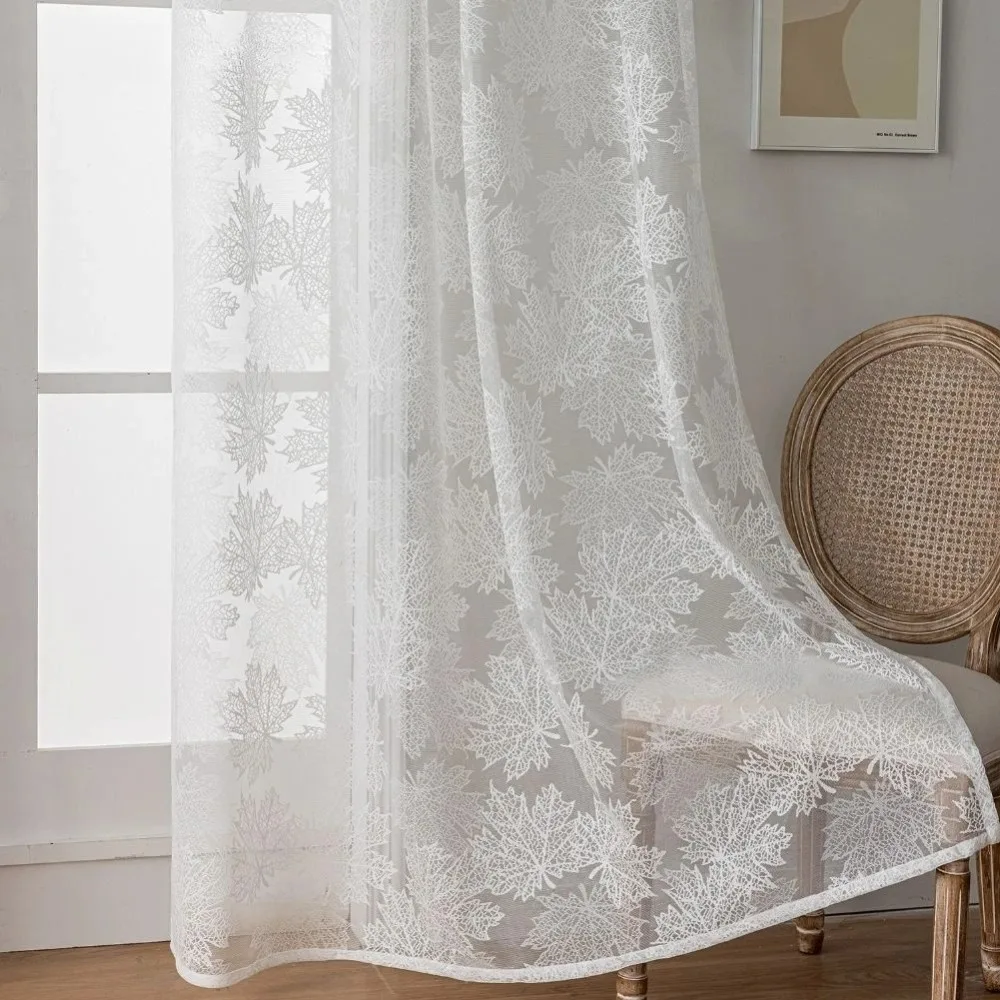 

Leaf Jacquard Tulle Curtains Sheer Light Panels for Living Room Decor 1PC