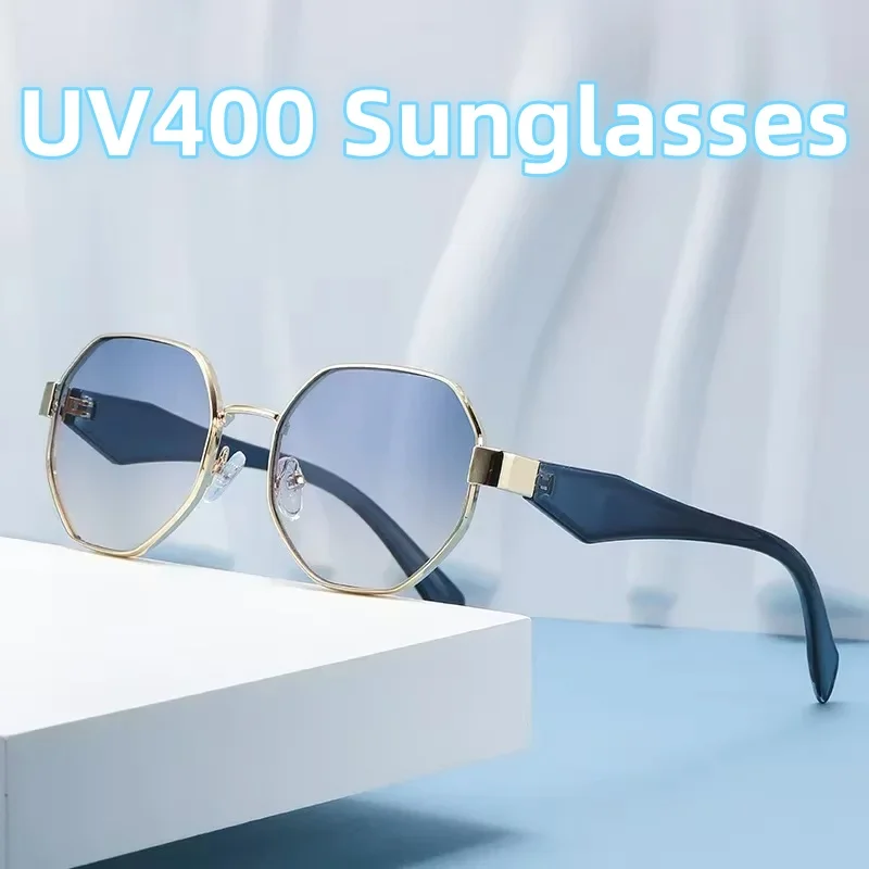 

New Polygonal Metal Sunglasses European and American Retro Round Glasses Fashionable and Versatile UV400 Sunglasses for Women