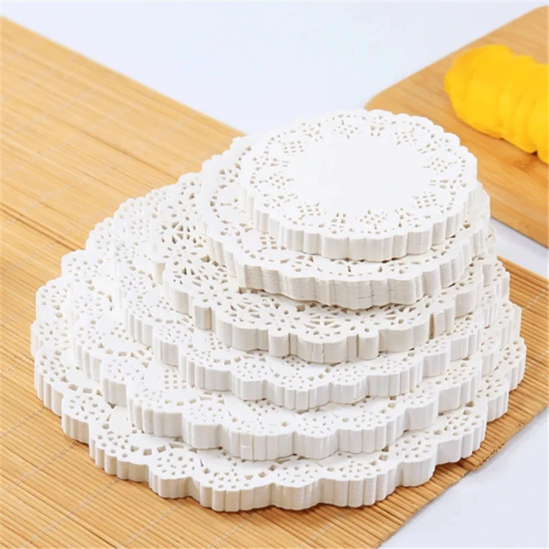 100 Pcs Per Pack Multi-Size Round Lace Paper Doilies Oil Absorbent Paper Placemats Bake Paper Cake Paper Mat Mats Paper Doyleys