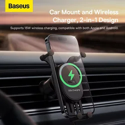 Baseus – support de chargeur sans fil pour voiture, 15W, pour iPhone, Samsung, Xiaomi