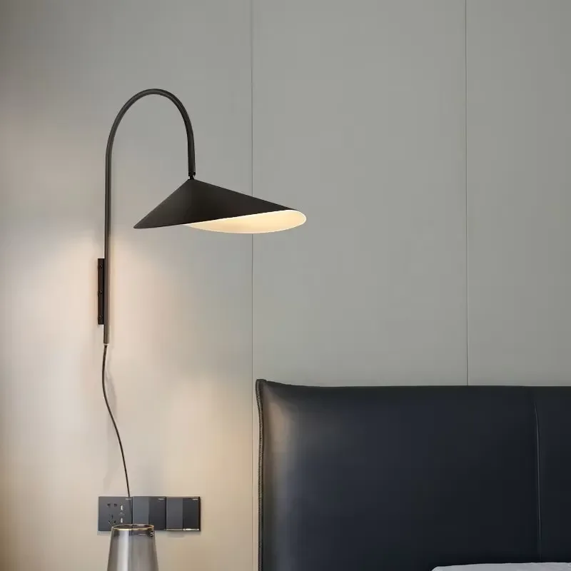Modern Minimalist Ceramic Wall Light Adjustable Corridor LED Rotating Bedside Lamp  Swing Arm Sconce for Study Living Room