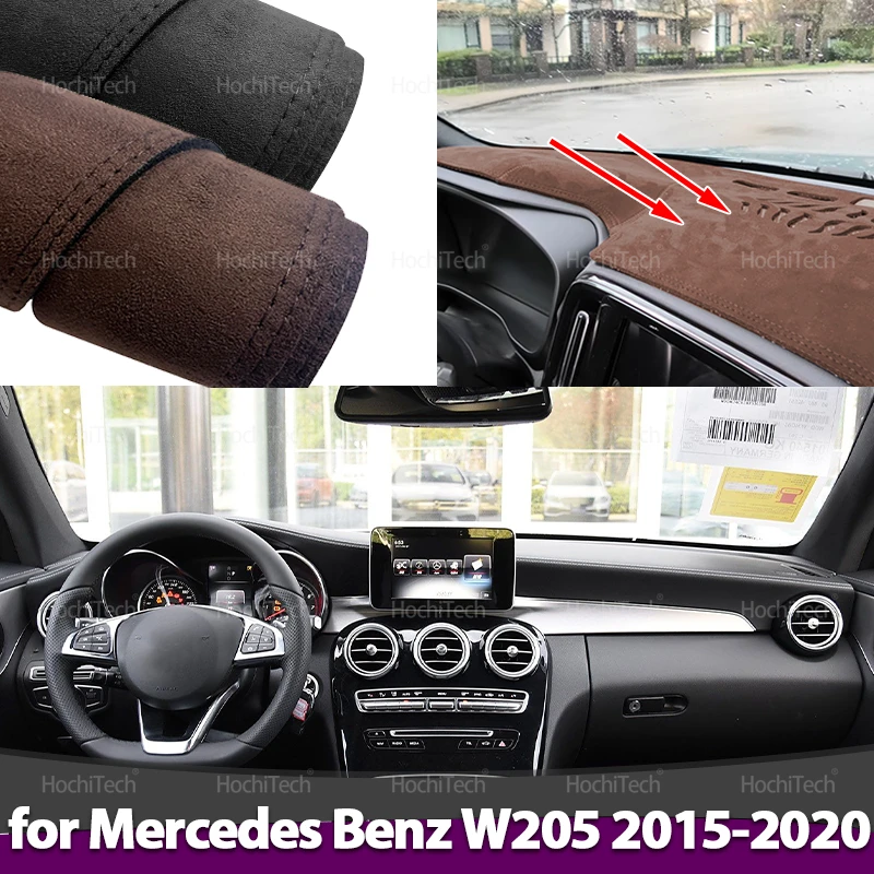 Car Non Slip Mat Suede Leather Car Dashboard Cover Mat Dashmat Protect Carpet for Mercedes Benz C-Class W205 C-Klasse 2015-2020