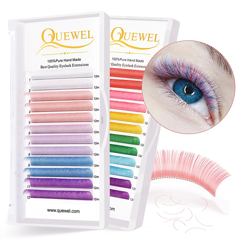 Quewel Mix Color Russian Silk Lashes 5/6 Colors Rainbow Eyelash Extension Colorful False Eyelashes Supplier Red Pink Blue Purple