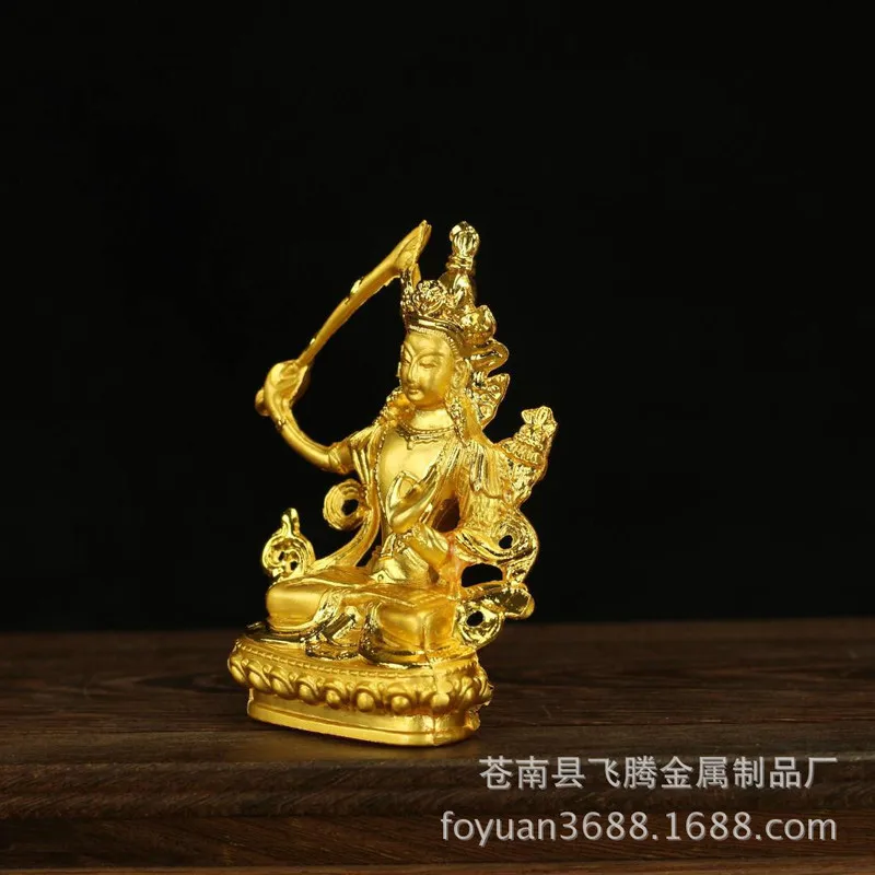 Crafted two-tone gold-plated alloy Manjushri, the Bodhisattva of Wisdom