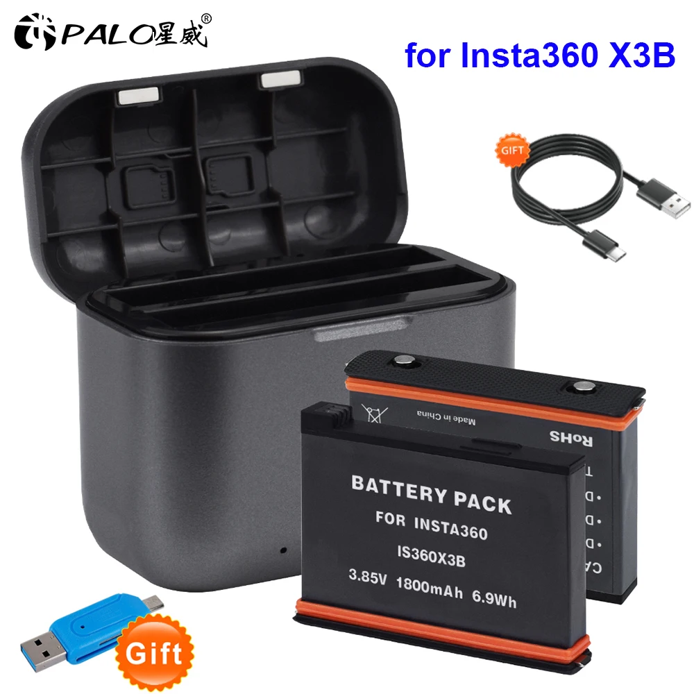 PALO Insta360 X3 X3B Battery With 2 Slots LED Charger For Insta360 ONE X3 Panoramic Action Camera Batteries Accessories