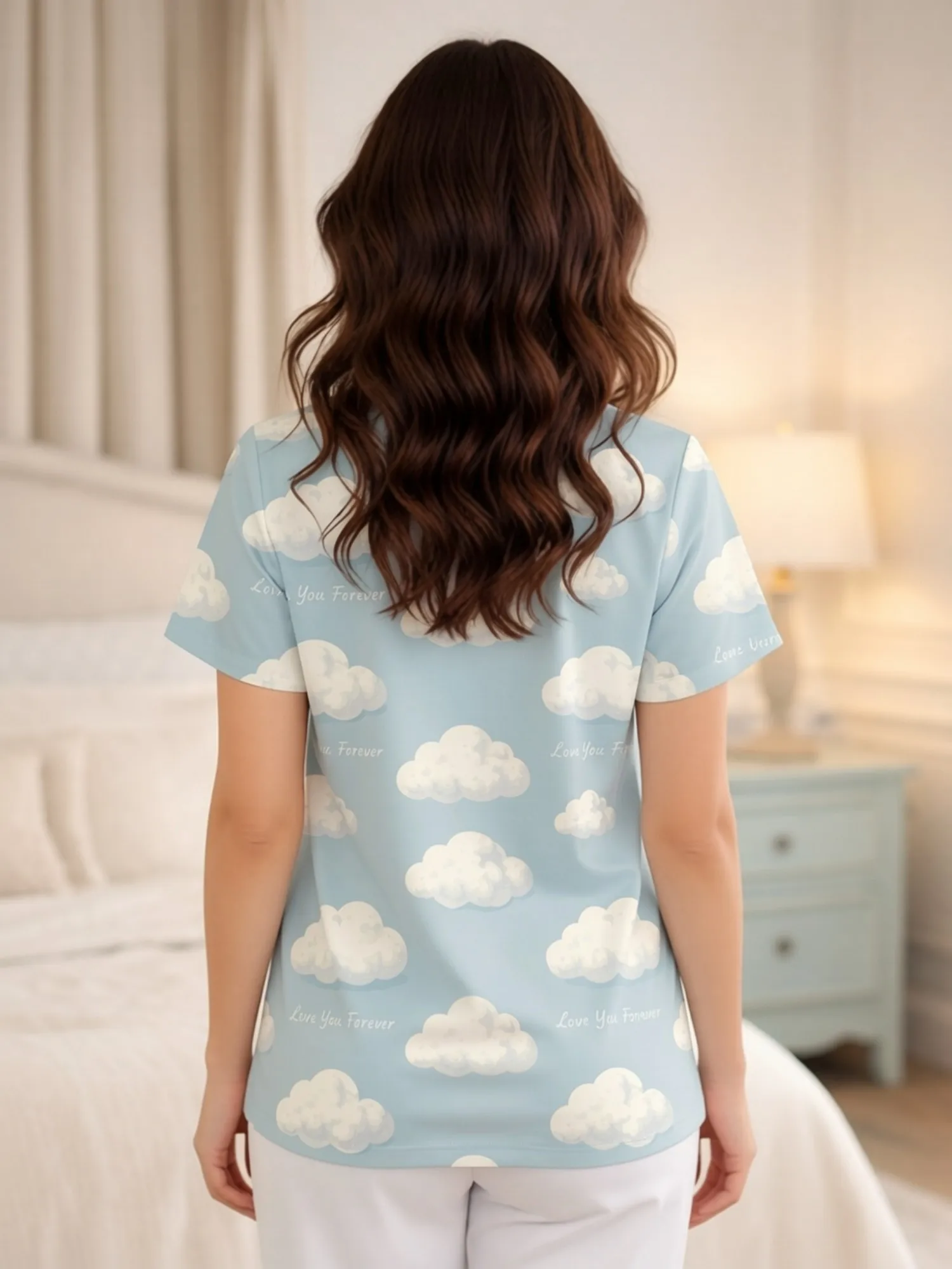 Botanical Floral Print Easy Casual Look Womens V Neck Scrub Top Featuring Useful Front Pockets Loose Fit For Hospital And Clinic