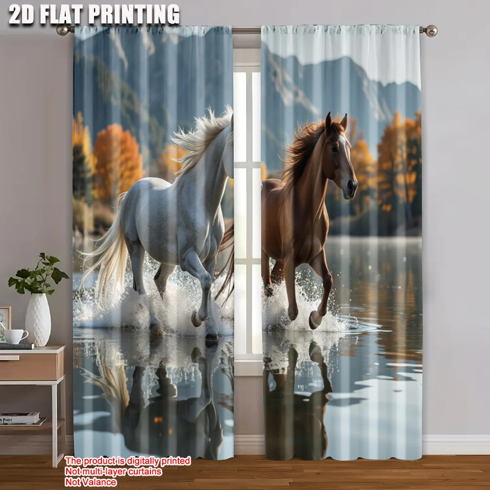 

2pc, Scene Curtains two horses Blackout Polyester Party Decorations Use for All Occasions