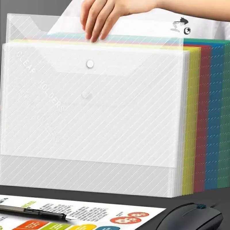 

● 20 Piece Mixed Color Folding File Bag With Button Closure Design, Suitable For Office Organizers And School Supplies