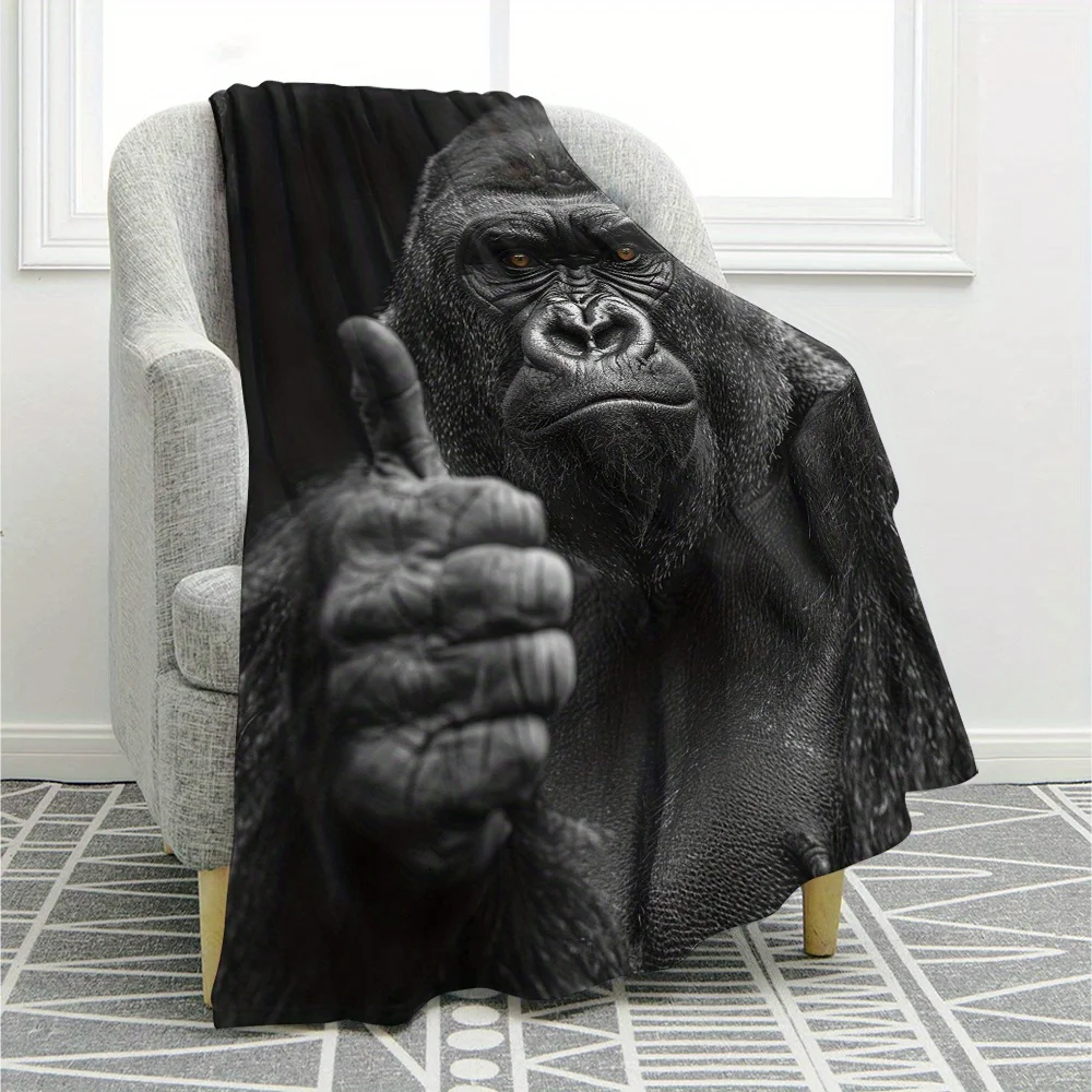 Gorilla Thumbs Up Print Fleece Blanket, Ultra Soft Plush All-Season Throw for Sofa Nap,Modern Animal Design Home Decor Gift Idea