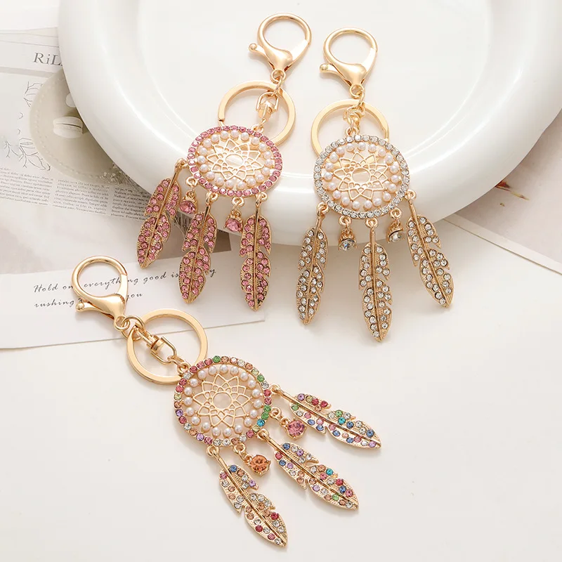 Ladies' Bag Pendants Creative Metal High-quality Keychains Gorgeous Verstaile Feather Bag Diamond Hollow Exquisite Accessories