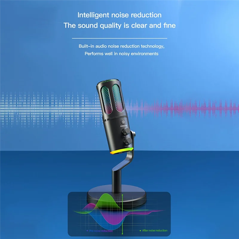 

-AT52 Professional Gaming Microphone With Stand RGB USB Wired Condenser Mic For PC Laptop Streaming Podcast Karaoke