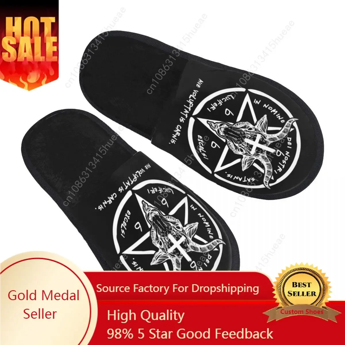 666 Baphomet Comfy Scuff Memory Foam Slippers Women Sigil Of Satan Knights Templar Spa House Shoes