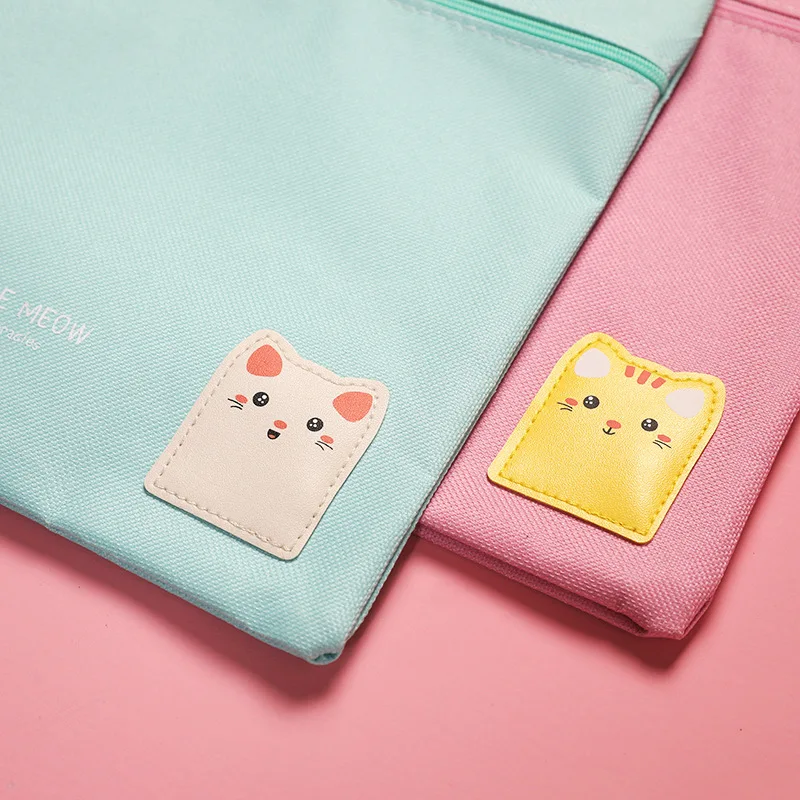 Cute Cartoon File Folder Handheld File Bag For Students Oxford Cloth A4 Double Layer Pocket Folder Large Capacity Zipper Bag