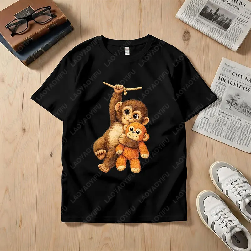 Men & Women's Funny Adorable Monkey Punch Baby Graphic T-shirt Short Sleeve 100% Cotton Tshirt Everyday Outfits & Themed Events