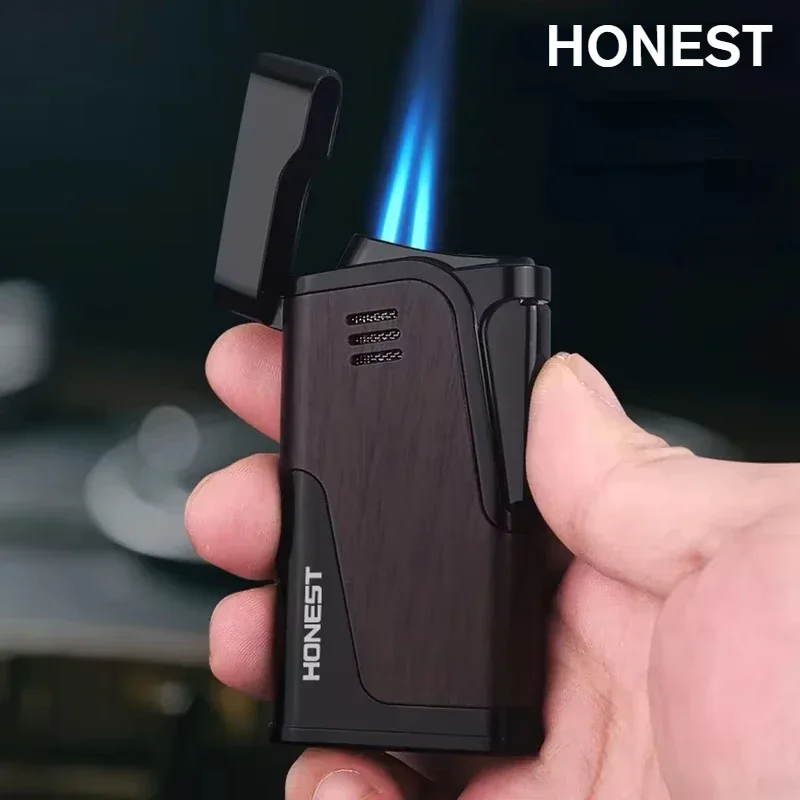 

2025 NEW HONEST Genuine Inflatable Windproof Lighter Double Straight Punch Cigar with Hole Metal Lighter Men's Smoking Gifts