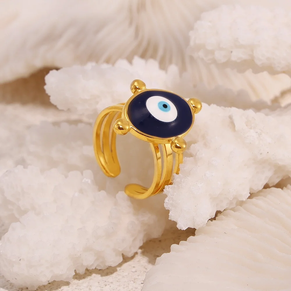 SStainless Steel Turkish Evil Eye Jewelry Set Fashion Trendy 316L Stainless Steel Greece Blue Eye Drop Dangle Stud Earring/Ring - view 4
