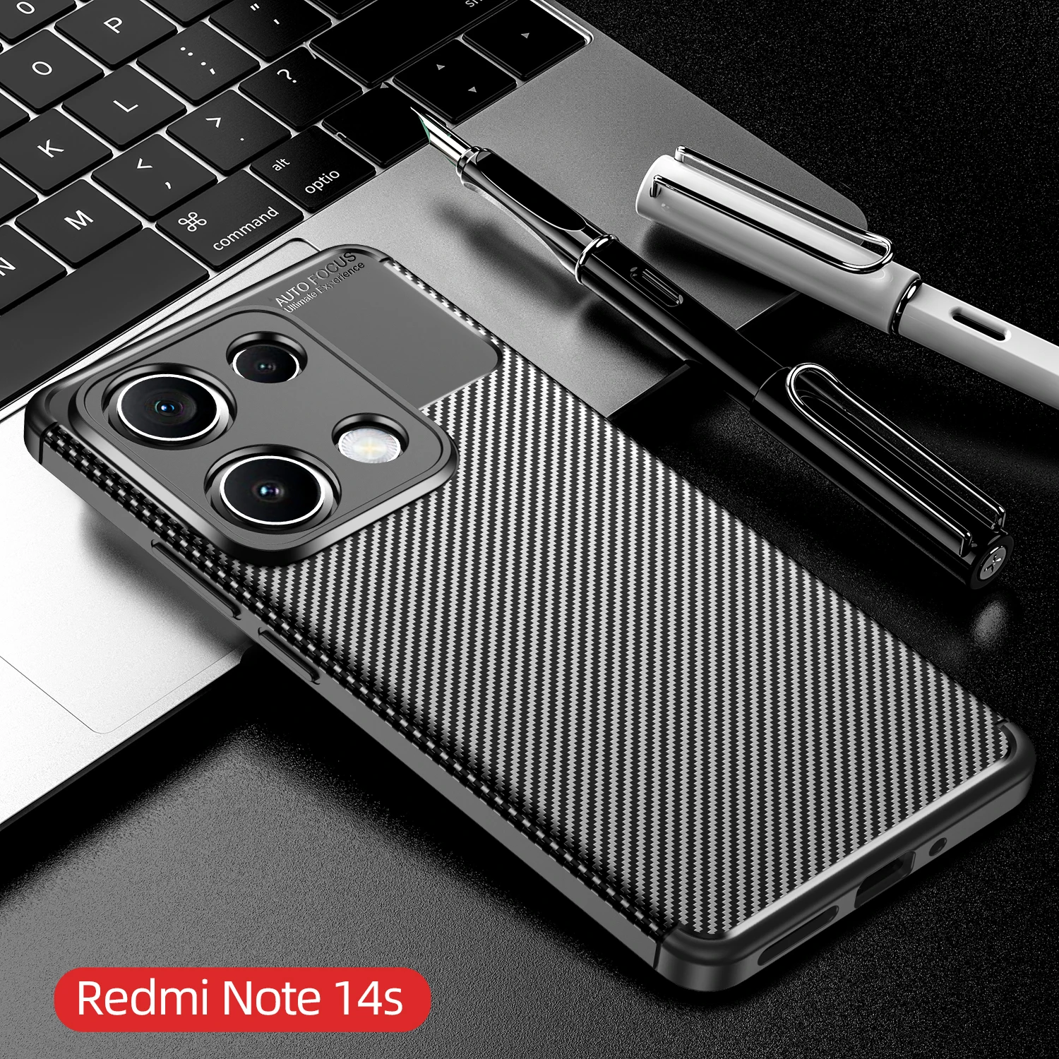Luxury Business Carbon Fiber Texture TPU Silicone Phone Case For Xiaomi Redmi Note 14S 4G 2502FRA65G Shockproof Protective Cover