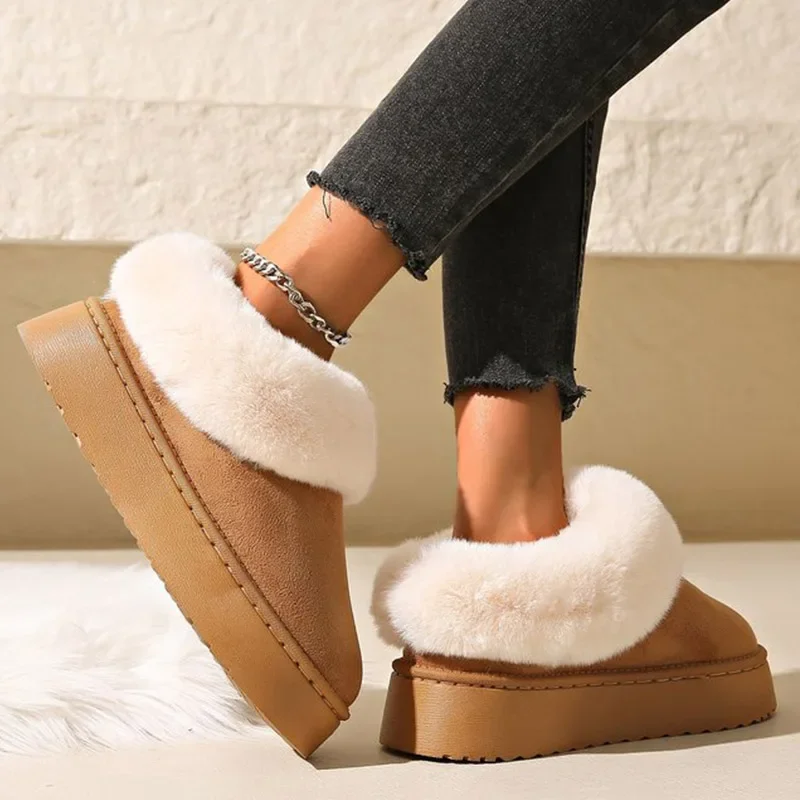 SyfIyno Natural Wool Winter New Thick Sole Cotton Boots Women's Fashion Suede Splicing Comfortable Mid-cylinder Flat Snow Boots