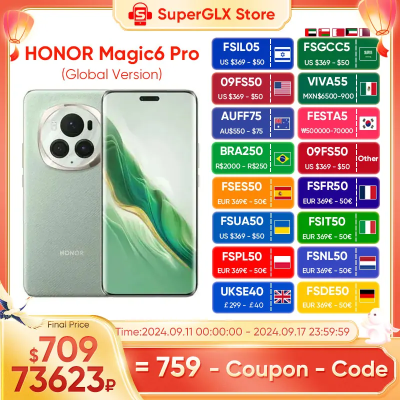 2024 new Global Version HONOR Magic6 Pro Snapdragon 8 Gen 3 6.8'' Quad-Curved Floating Screen 180MP Periscope Telephoto Camera