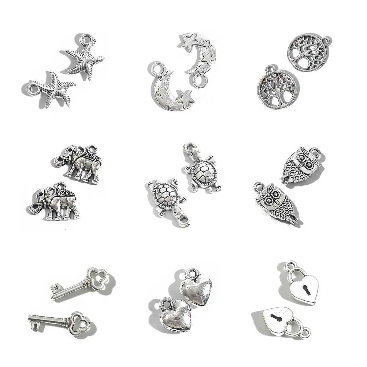 40pcs Alloy Accessories Starfish Key Lock Elephant Heart Turtle DIY Handmade Necklace Bracelet Jewelry Accessories Materials