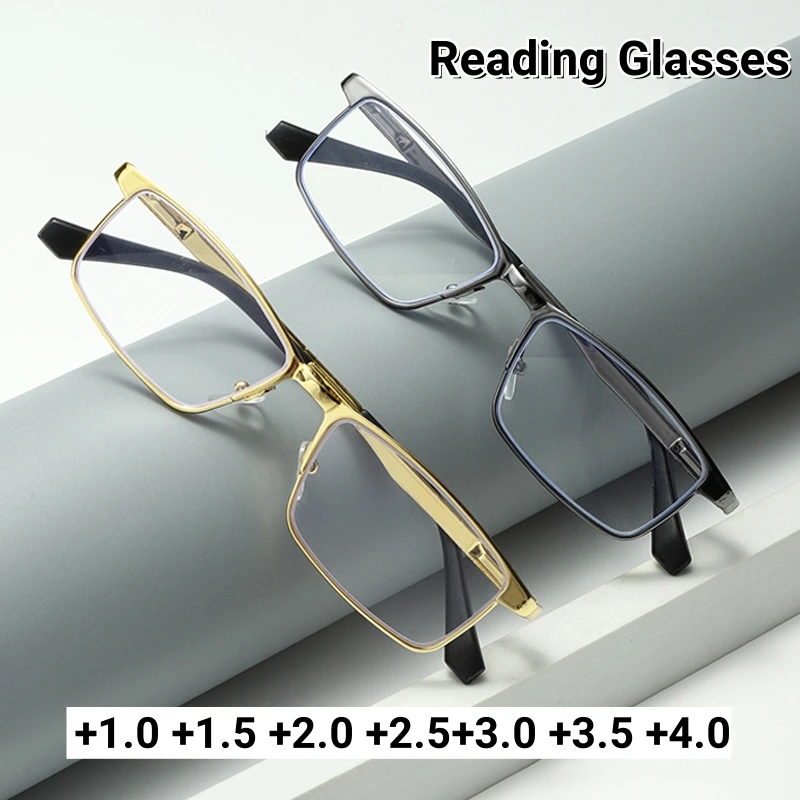 

Business Metal Spring Leg Frame Reading Glasses for The Elderly High-definition Eyewear Anti Blue Light Eye Presbyopia Glasses